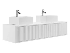 Móvel suspenso de casa de banho estriado com lavatório duplo branco fosco 150 cm ARNEGA