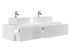 Móvel suspenso de casa de banho estriado com lavatório duplo branco fosco 150 cm ARNEGA