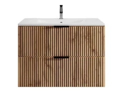 Móvel suspenso estriado com lavatório de encastrar natural claro e preto 80 cm MADELA