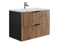 Móvel suspenso estriado com lavatório de encastrar natural claro e preto 80 cm MADELA