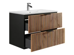 Móvel suspenso estriado com lavatório de encastrar natural claro e preto 80 cm MADELA
