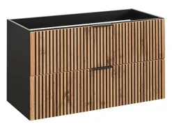Móvel suspenso estriado com lavatório de encastrar natural claro e preto 80 cm MADELA