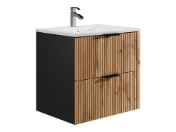 Móvel suspenso estriado com lavatório de encastrar natural claro e preto 60 cm MADELA