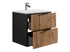 Móvel suspenso estriado com lavatório de encastrar natural claro e preto 60 cm MADELA