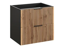 Móvel suspenso estriado com lavatório de encastrar natural claro e preto 60 cm MADELA