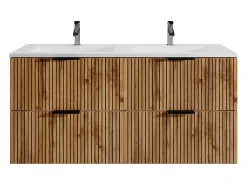 Móvel suspenso estriado com lavatório de encastrar natural claro e preto 120 cm MADELA