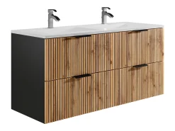 Móvel suspenso estriado com lavatório de encastrar natural claro e preto 120 cm MADELA