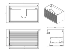 Móvel suspenso estriado com lavatório embutido - Natural escura e preta - 80 cm - BANIVA