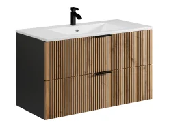 Móvel suspenso estriado com lavatório de encastrar natural claro e preto 100 cm MADELA