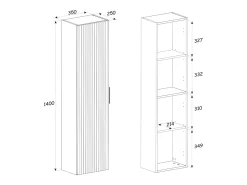 Móvel suspenso estriado e lavatório encastrar + coluna natural clara e preto 80 cm MADELA