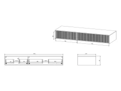 Móvel suspenso estriado para lavatório - Preto mate - 150 cm - ARNEGA