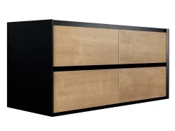 Móvel suspenso lavatório duplo, cor natural clara e preto, C120 cm LANNICK