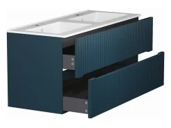 Móvel suspenso lavatório individual estriado azul C120 cm PAVANI