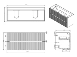 Móvel suspenso lavatório individual estriado azul C120 cm PAVANI