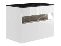 Móvel suspenso LEDs e prateleira branco e natural escuro L80 cm - POZEGA