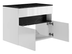 Móvel suspenso LEDs e prateleira branco e natural escuro L80 cm - POZEGA
