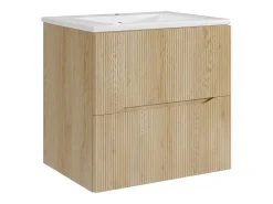 Móvel suspenso para casa de banho estriado com lavatório de encastrar - Natural claro - 60 cm - ORISO