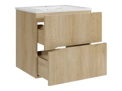 Móvel suspenso para casa de banho estriado com lavatório de encastrar - Natural claro - 60 cm - ORISO