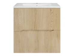 Móvel suspenso para casa de banho estriado com lavatório de encastrar - Natural claro - 60 cm - ORISO