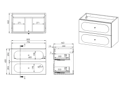 Móvel suspenso para casa de banho branco com lavatório de embutir, 80 cm, SATOBAL