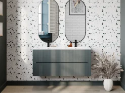 Móvel suspenso para casa de banho com lavatório embutido - Cinza listrado - 120 cm - PAVANI