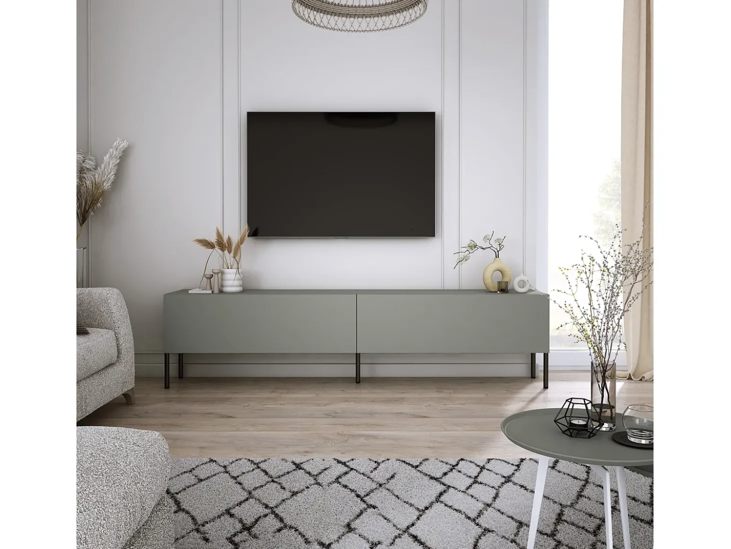 Móvel TV: Aloe, 170 x 52 x 32 cm, pés pretos