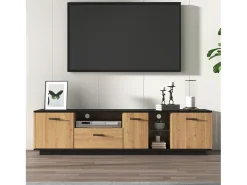 Móvel TV 180cm com LED - 1 gaveta + 3 portas + 2 compartimentos - Natural
