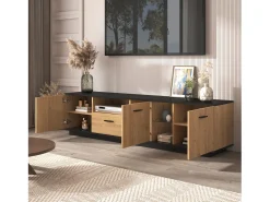 Móvel TV 180cm com LED - 1 gaveta + 3 portas + 2 compartimentos - Natural