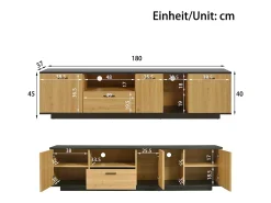 Móvel TV 180cm com LED - 1 gaveta + 3 portas + 2 compartimentos - Natural