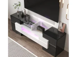 Móvel TV com 4 portas e 2 gavetas - 145 x 30 x 51 cm - LEDs - Aglomerado - Branco + Preto
