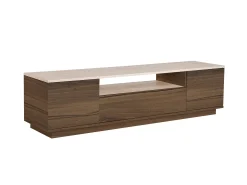 Móvel TV com 3 portas e 1 nicho - Natural escuro e efeito travertino bege - LOTULA