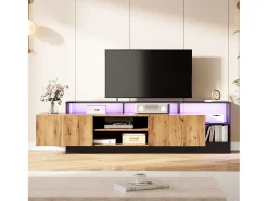 Móvel TV com 2 portas e prateleiras - 190 x 40 x 48,5 cm - LEDs - Aglomerado - Carvalho e preto