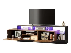 Móvel TV com 2 portas e prateleiras - 190 x 40 x 48,5 cm - LEDs - Aglomerado - Carvalho e preto