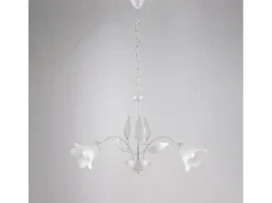 Olga - Lustre em ferro lacado branco com decoração. Difusores em vidro alabastro branco e prata antigo 3 luzes 103 - Ø60 - BL155-3-BA