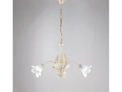 Olga - Lustre em ferro lacado marfim com decoração. difusores antigos em ouro e vidro d. 14 alabastro branco 3 luzes 103 - Ø60 - BL155-3-AV