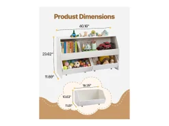 Organizador de Brinquedos SucceBuy em Madeira, Estante para Crianças com Armazenamento, Móvel de Armazenamento para Brinquedos com 2 Gavetas Móveis, para Quarto
