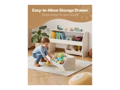 Organizador de Brinquedos SucceBuy em Madeira, Estante para Crianças com Armazenamento, Móvel de Armazenamento para Brinquedos com 2 Gavetas Móveis, para Quarto