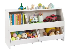 Organizador de Brinquedos SucceBuy em Madeira, Estante para Crianças com Armazenamento, Móvel de Armazenamento para Brinquedos com 2 Gavetas Móveis, para Quarto