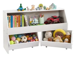 Organizador de Brinquedos SucceBuy em Madeira, Estante para Crianças com Armazenamento, Móvel de Armazenamento para Brinquedos com 2 Gavetas Móveis, para Quarto