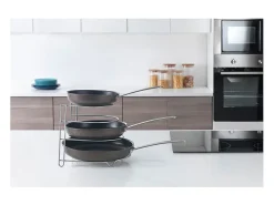 Organizador de frigideiras Canyon Sarteneiro 4 Níveis da Métaltex, Acabamento Polytherm® Cinza 23x27x23 cm