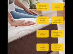Pack Colchão e Cama de Descanso Estofada | 160x200 | Cinza | 22 cm de altura com 7 zonas de descanso | Cama estofada silenciosa