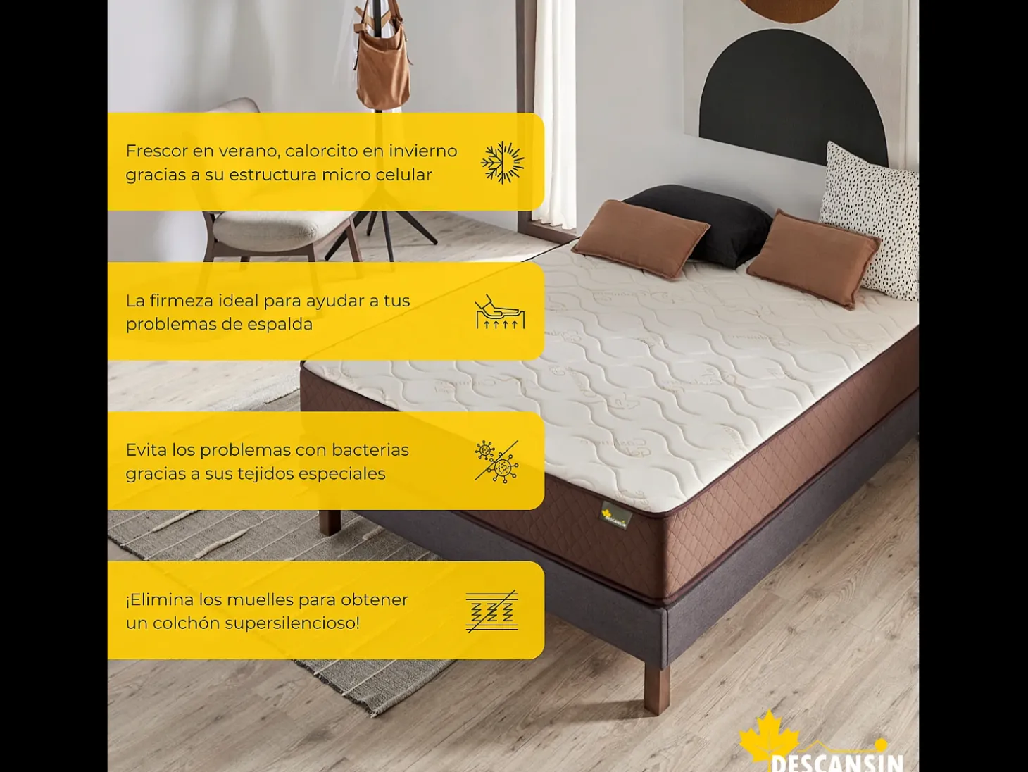 Pack Colchão e Cama de Descanso Estofada | 150x190 | Cinza | 22 cm de altura com 7 zonas de descanso | Cama estofada silenciosa
