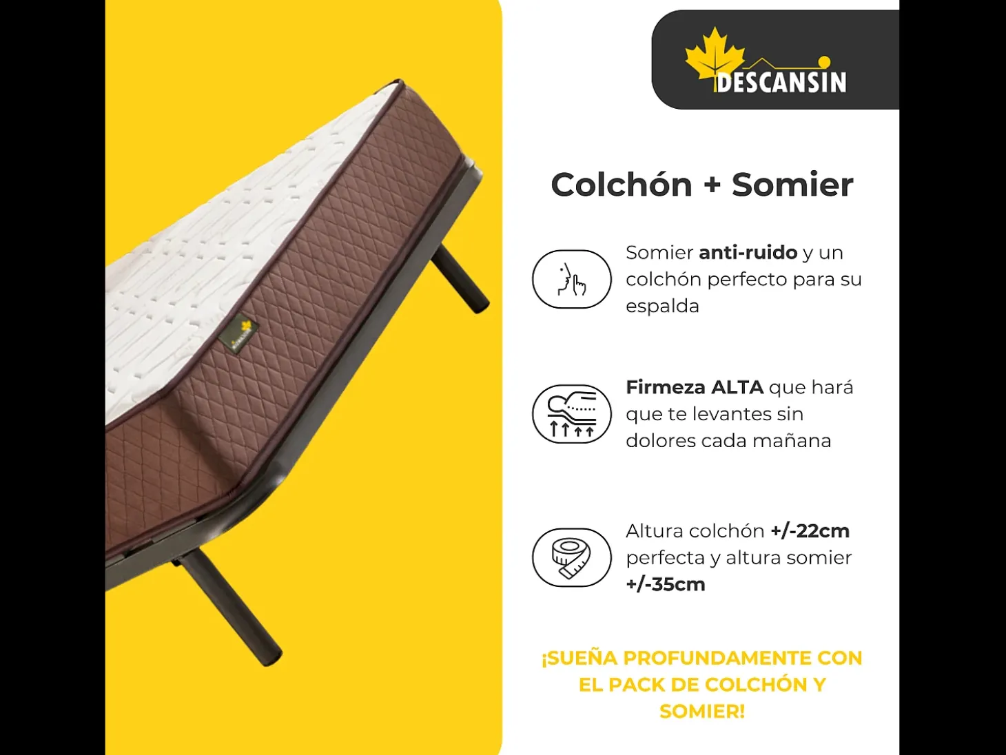 Pack Colchão e Sommier com estrado de ripas e pés 90x200