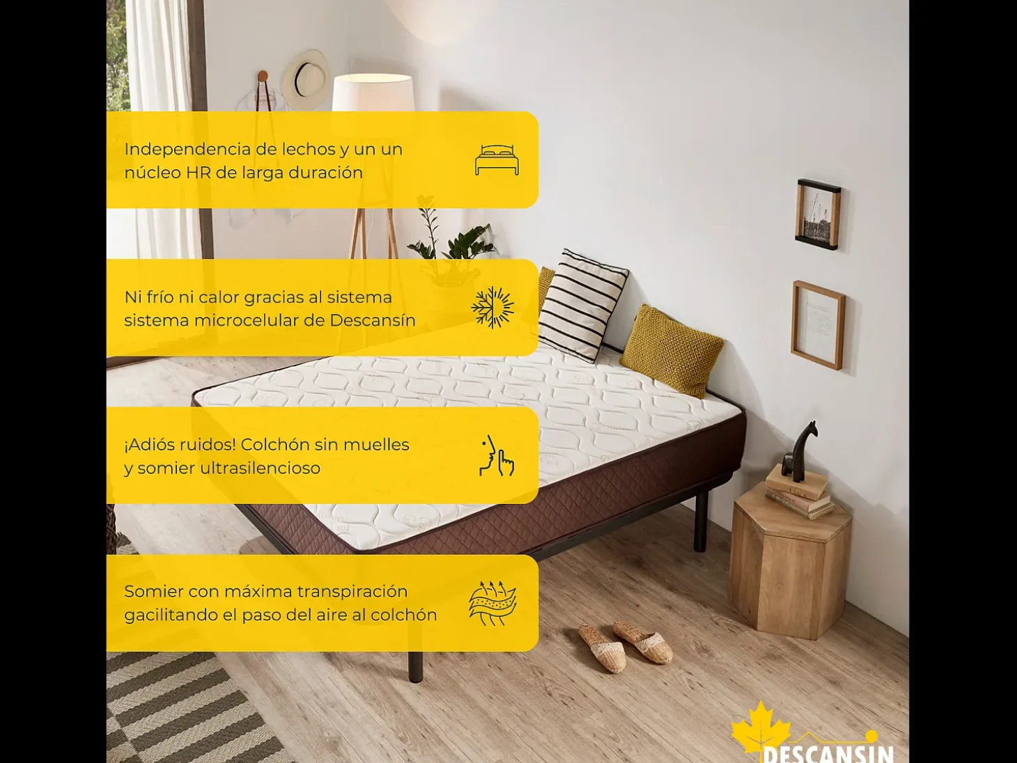 Pack Colchão e Sommier com estrado de ripas e pés 180x200