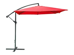 Pack guarda-sol vermelho deslocado + base de concreto – Elegância, sombra XXL e estabilidade garantida