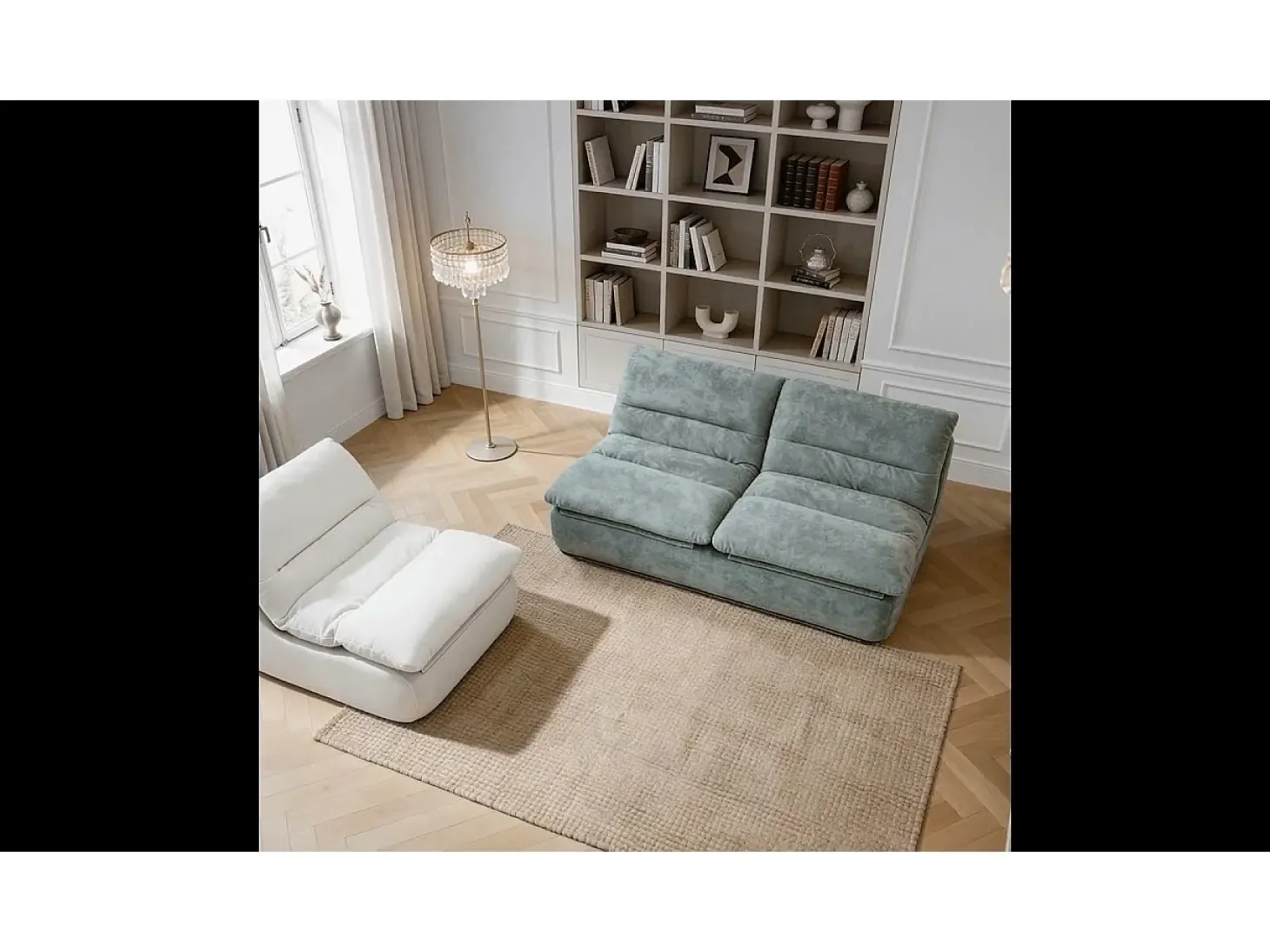 Pack Nuvia Living 3 lugares - sálvia e branco