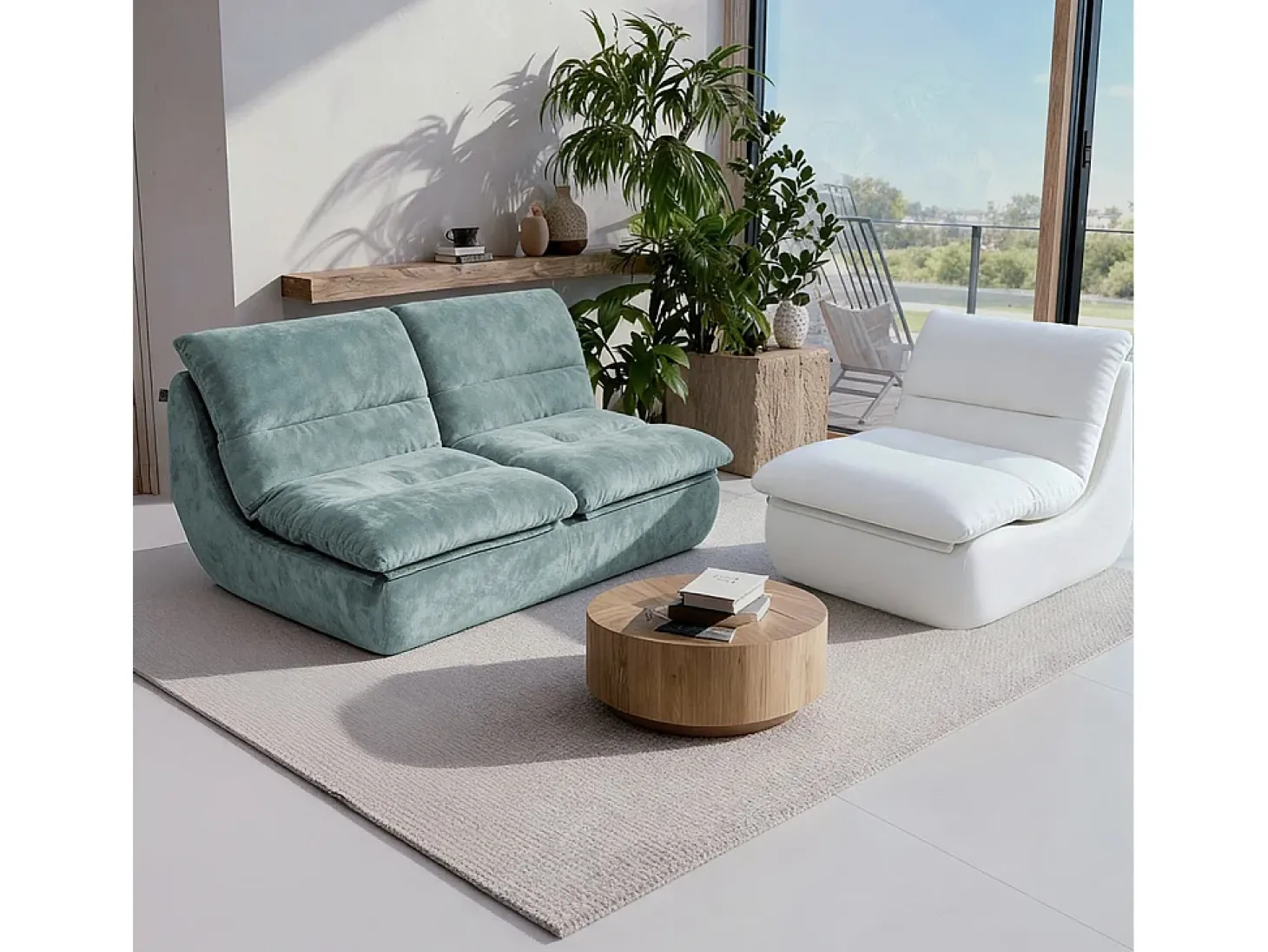 Pack Nuvia Living 3 lugares - sálvia e branco