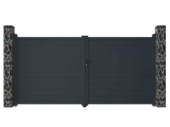 Pack portão de batente em alumínio antracite C355 x A181 cm NAZARIO + Motor RIVE