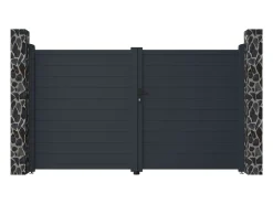 Pack portão de batente em alumínio antracite C300 x A173 cm NAZARIO + Motor RIVE