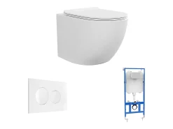 Pack sanita suspensa branco fosco estrutura de suporte e placa de descarga JAVOINE